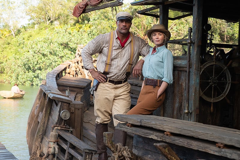 JUNGLE CRUISE - (L-R) Dwayne Johnson as Frank and Emily Blunt as Lily. Photo by Frank Masi. © 2020 Disney Enterprises, Inc. All Rights Reserved.
