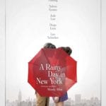 Poster mit zwei Menschen hinter einem roten Regenschirm A Rainy Day in New York steht da.