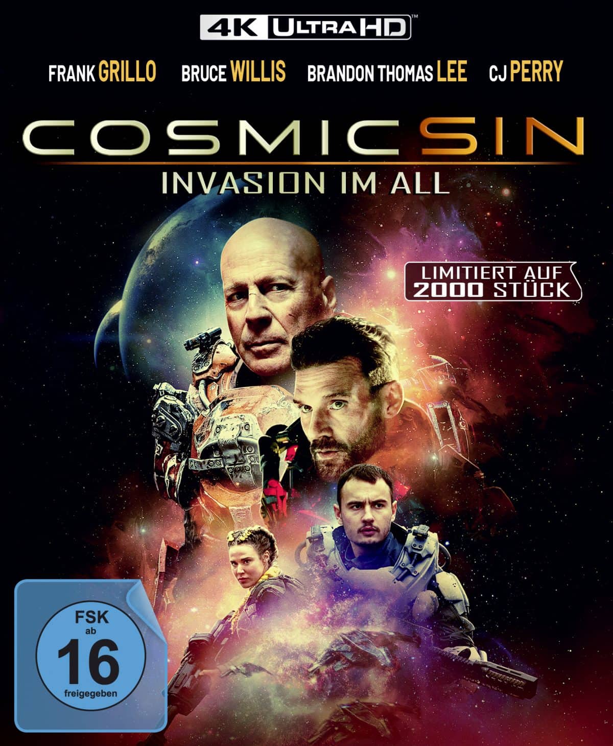 Ab dem 13. Mai 2021 erscheint COSMIC SIN mit Bruce Willis als DVD, Blu-ray und 4K Blu-ray als „Limited Edition“ (2.000 Stück) bei Dolphin Medien im exklusiven Vertrieb von Koch Films. Der EST ist bereits am 29.04.2021.