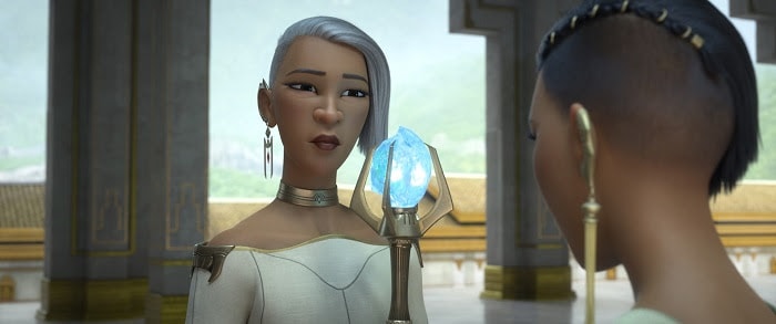 Virana ist die coole, aber berechnende Herrscherin von Zahn. Als Mutter von Namaari führt sie ihr Volk mit eisigem Pragmatismus.. © 2021 Disney. All Rights Reserved.