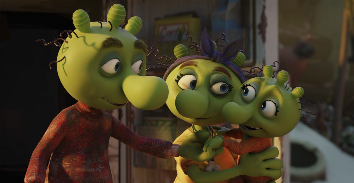 Olchi-Papa beruhigt Olchi-Mama und Olchi-Baby