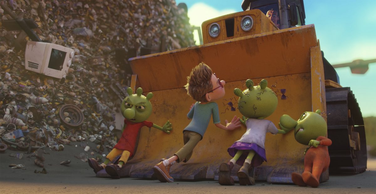 Die Olchi-Kinder und Max versuchen, die Räumung der Müllkippe zu verhindern.