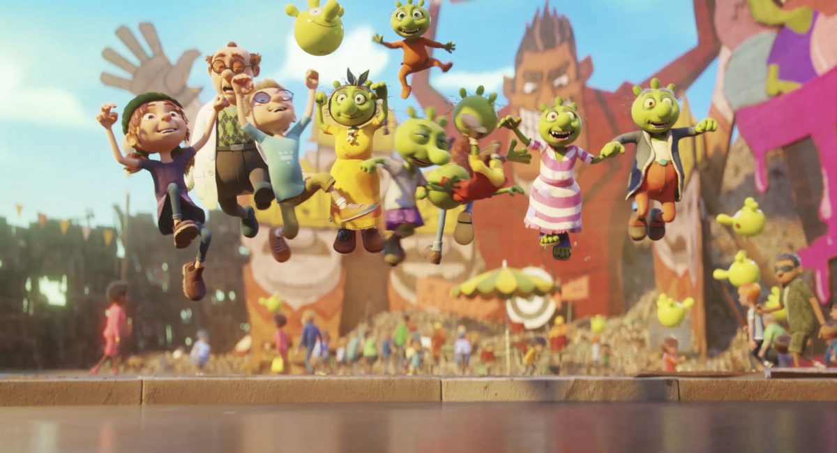 Lotta, Professor Brausewein und Max haben viel Spaß mit den Olchis