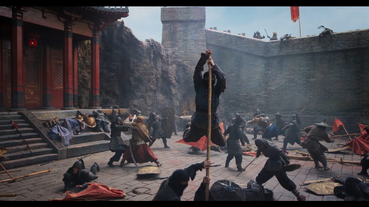 Action Szene mit Kämfpern in Asien in einer Burg