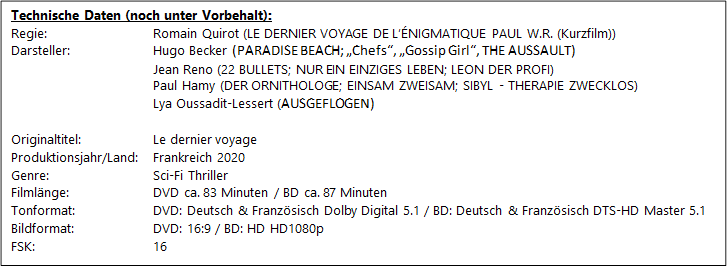 Technische Daten der Blu ray zum Film THE LAST JOURNEY - Die letzte Reise der Menschheit