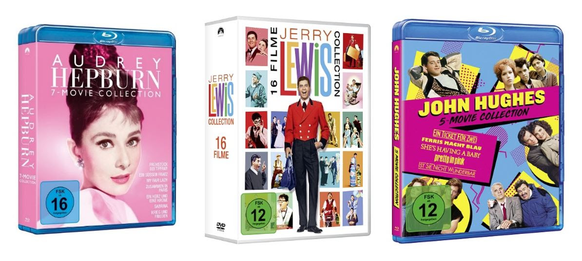 Die Audrey Hepburn 7-Movie Collection (ab 18. November als Blu-ray erhältlich) inkl. des zeitlosen Klassikers FRÜHSTÜCK BEI TIFFANY sowie die Comedy-Urgesteine Jerry Lewis (Jerry Lewis Collection – 16 Filme seit 14. Oktober erhältlich) und John Hughes (John Hughes 5-Movie-Collection seit 14. Oktober erhältlich