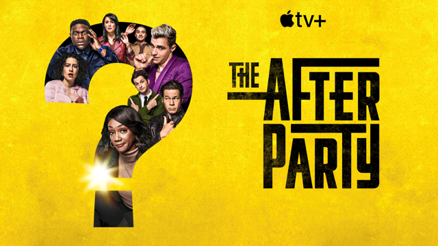 The Afterparty Schriftzug auf gelben UNtergrund zur AppleTV+ Serie