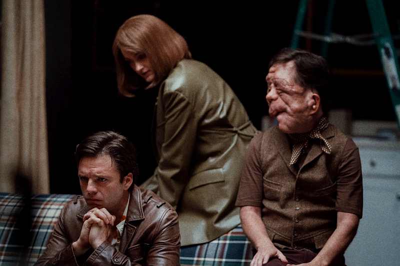 Sebastian Stan, Renate Reinsve, Adam Pearson in A Different Man
