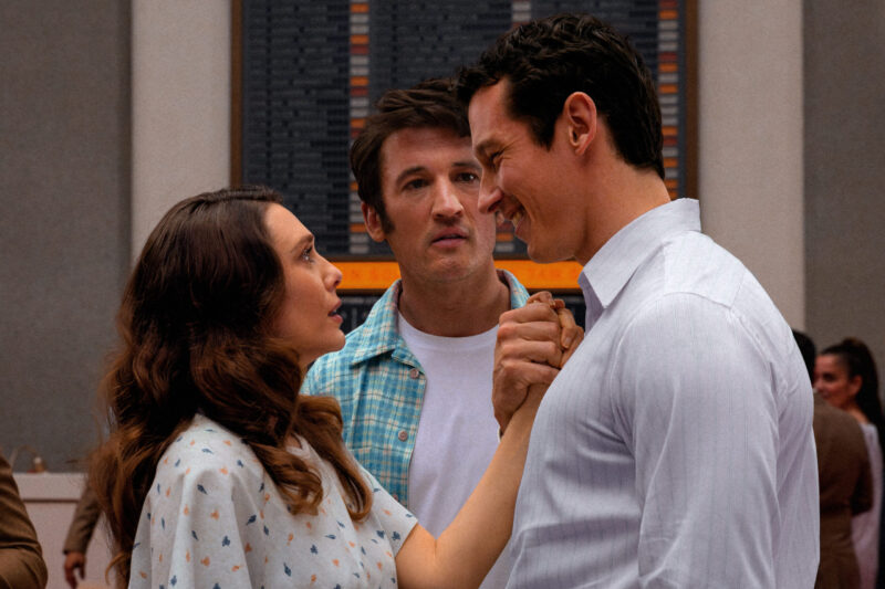 (L-R)Elisabeth Olsen, Miles Teller und Callum Turner in Eternity